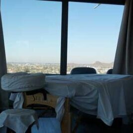 Mobile massage table set up in Phoenix AZ with a view of the valley.