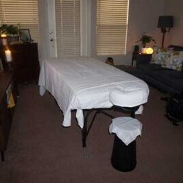 Massage table set up in the living room at an apartment in Scottsdale AZ