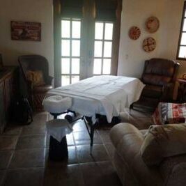 Massage table set up for a mobile massage at a North Scottsdale Airbnb